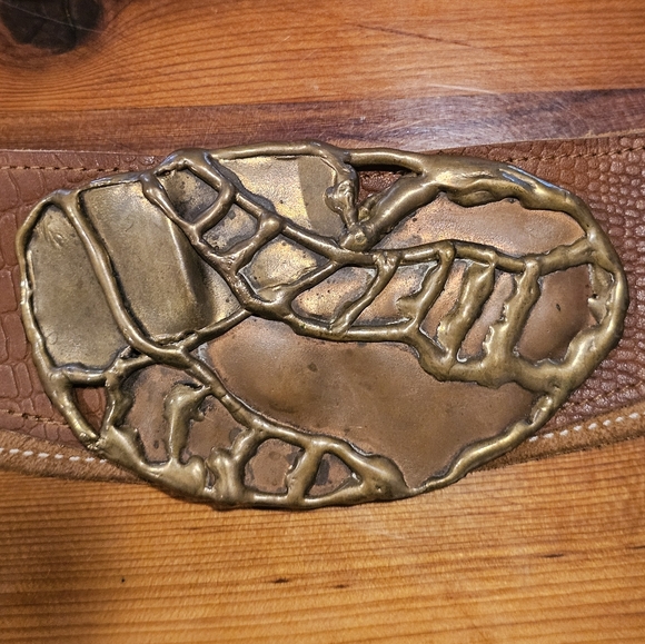 Vintage  FORDER Belt Buckle - 80s Hand Forged Brass Buckle Belt - Picture 2 of 8